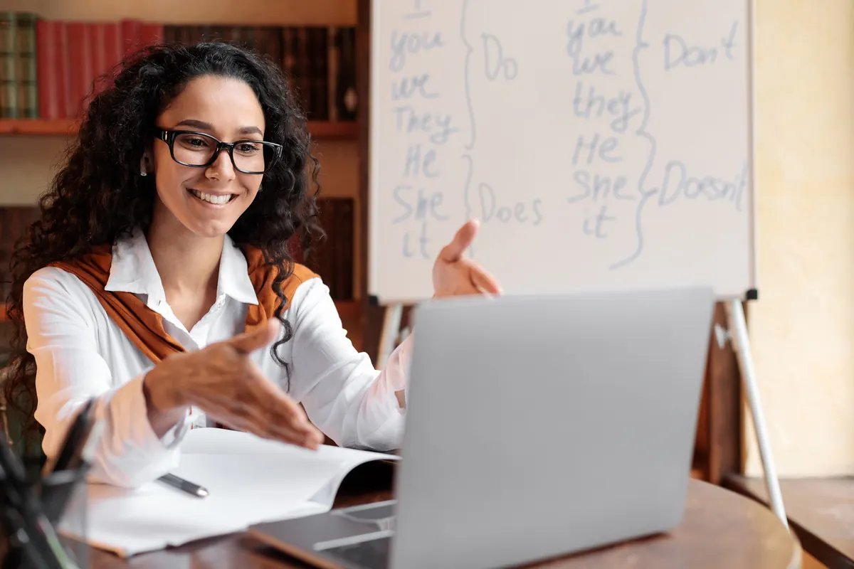 An Express English College teacher in an online lesson